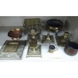 Functional and decorative metalware: to include a brass inkstand,