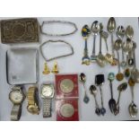 Coins, watches and personal ornament: to include a gold plated Timex wristwatch,