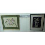 Four framed Japanese pictures, viz. three figure studies woodblock prints largest 15'' x 10.