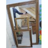 Three similar 20thC mirrors: to include a 1920s pine framed overmantel 23'' x 47'' BSR