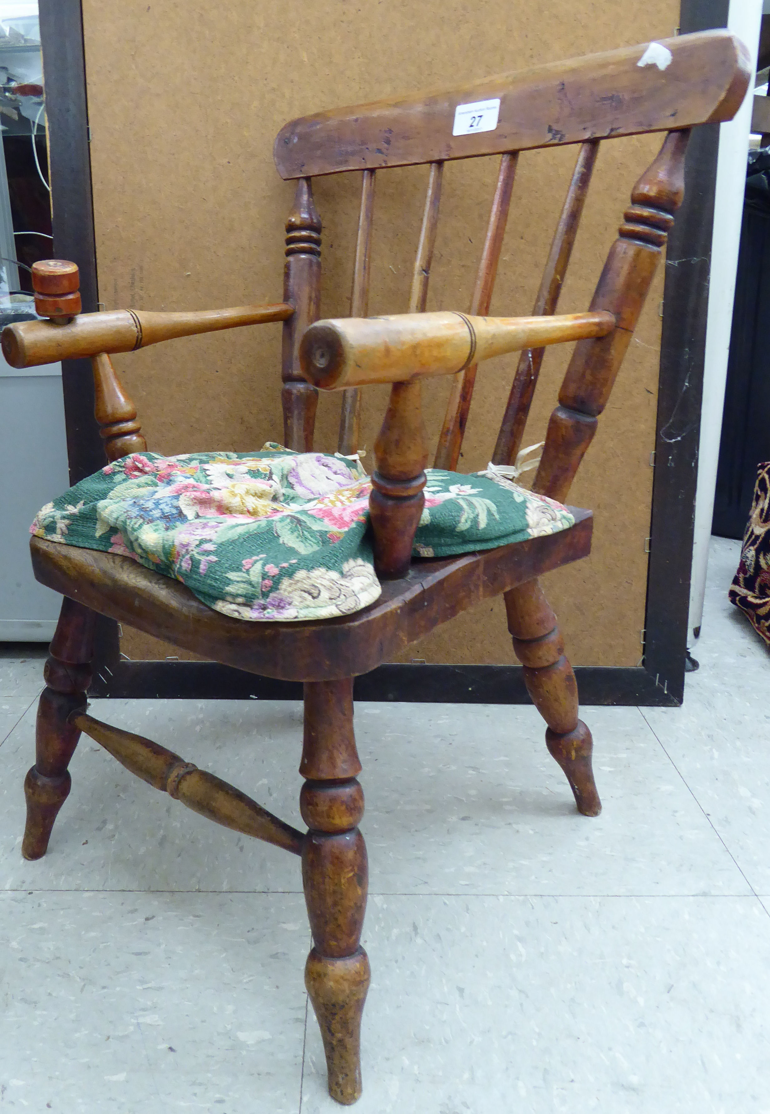 A child's late 19thC beech and elm framed commode chair with a spindle back, - Image 2 of 2