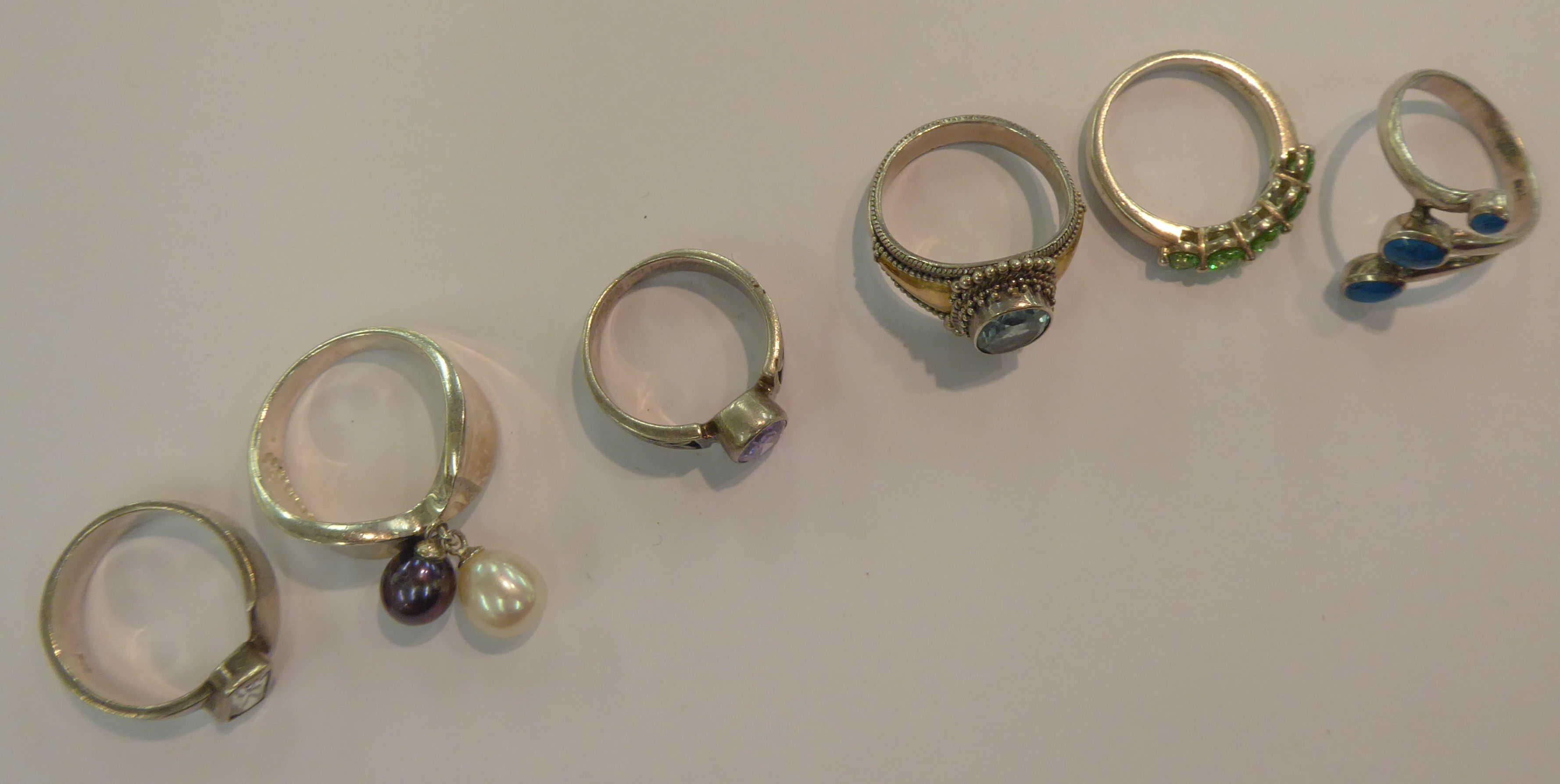 Six variously gem set silver dress rings 11 - Image 2 of 2