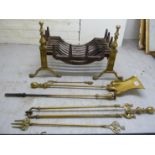 19thC and later hearth related items: to include a pair of bronze and iron firedogs,