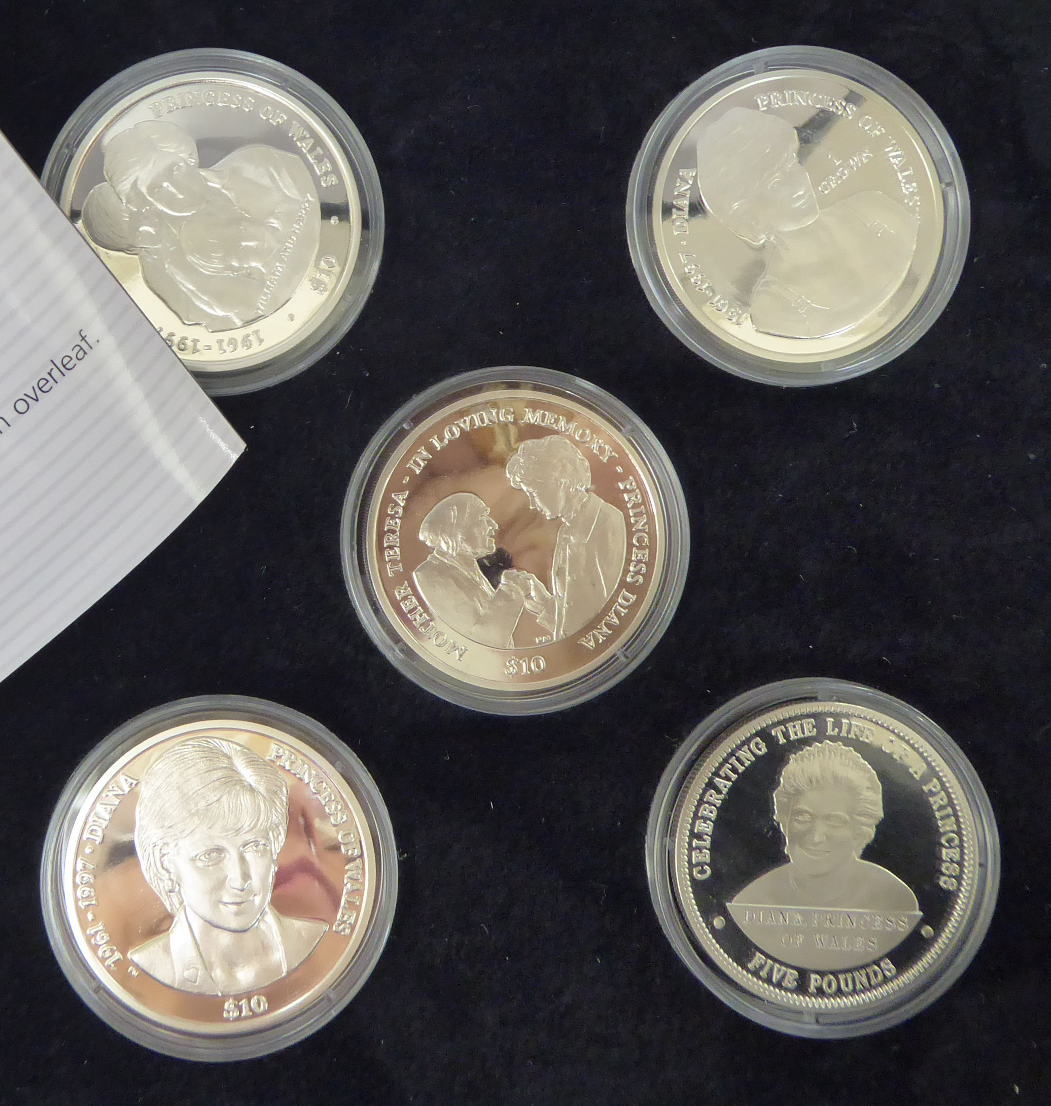 The London Mint Office 'The Princess Diana commemorative five coin silver proof set' boxed with