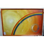P Hardy - a rainbow and bubbles oil on board bears a signature & dated '86 19'' x 29'' framed