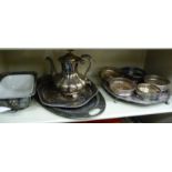 Silver plated tableware: to include a salver with a cast Celtic pattern border,