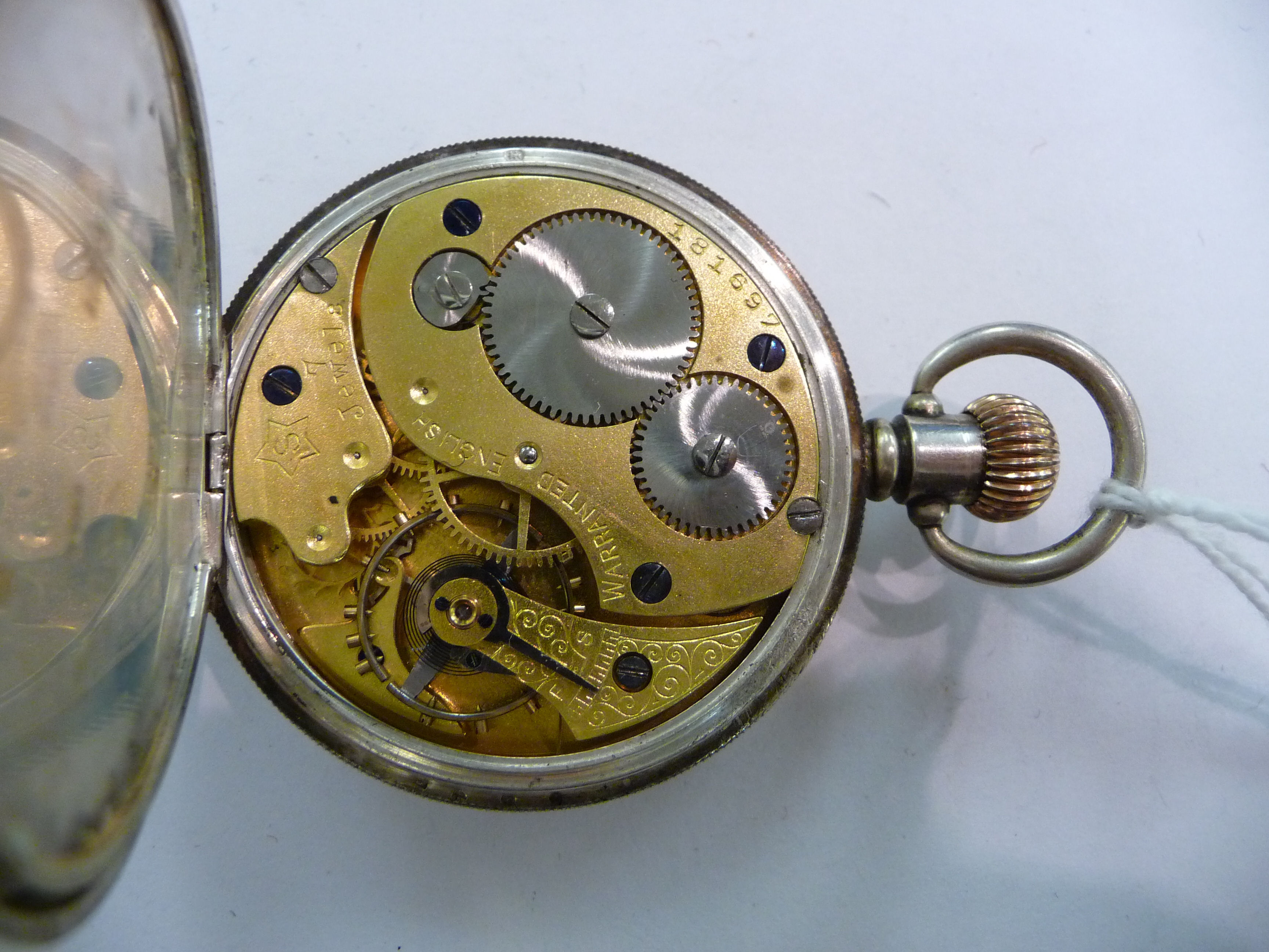 A silver cased open face pocket watch with engine turned decoration, - Image 3 of 4