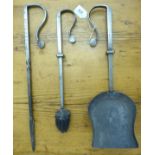 A set of three Arts & Crafts polished steel fire irons,