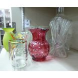 Decorative and domestic glassware: to include a beaker vase,