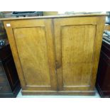A mid Victorian mahogany cupboard, a pair of panelled doors, enclosing two fixed shelves,