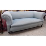 A late Victorian three person Chesterfield, upholstered in blue fabric,