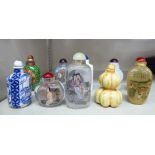 Ten modern Oriental china and glass snuff bottles OS10