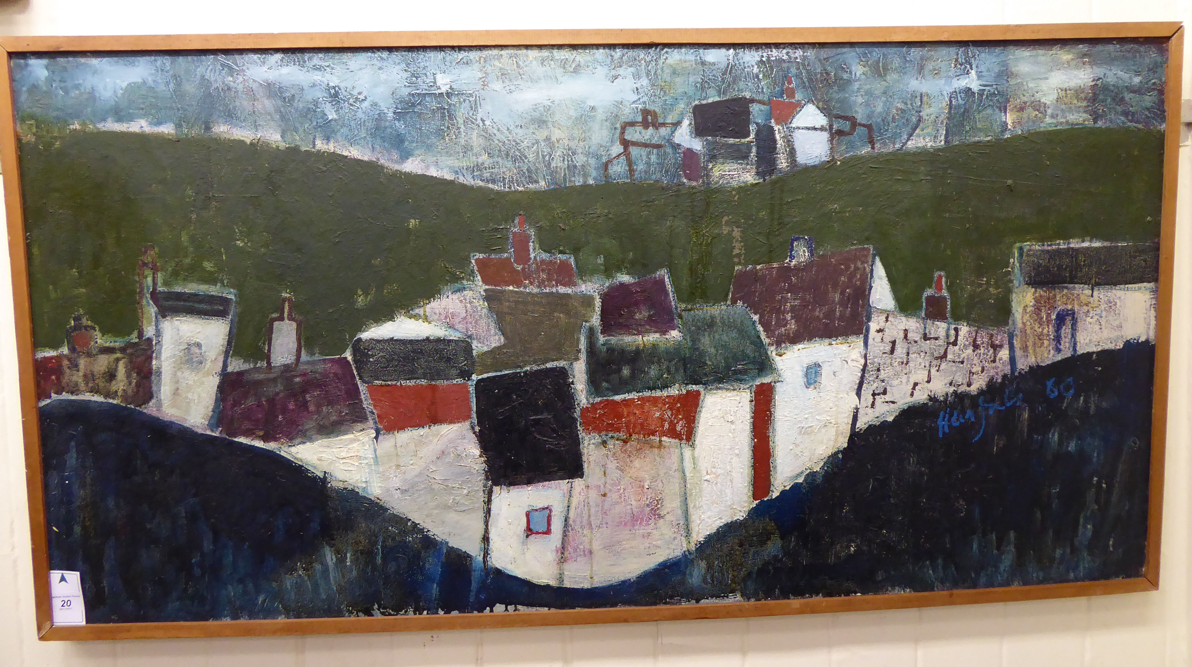 Terence Harjula - 'Cottages in a valley' oil on board bears a signature & dated '60 21'' x 48''