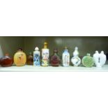 Ten modern Oriental china and glass snuff bottles OS5