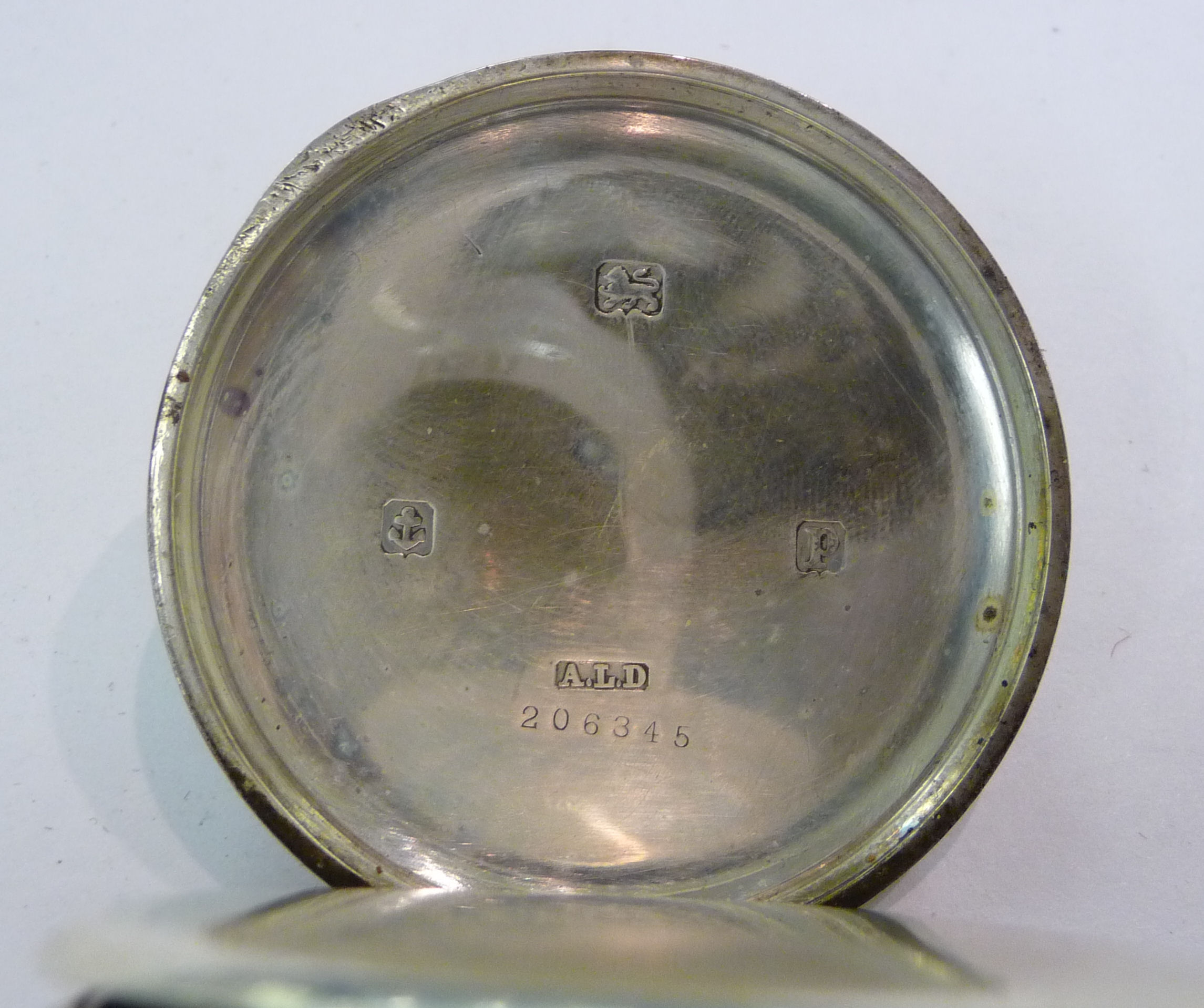 A silver cased open face pocket watch with engine turned decoration, - Image 4 of 4