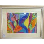 Collet Dyson - 'Leaf' pastel bears initials & a label verso 13'' x 19'' framed HSR