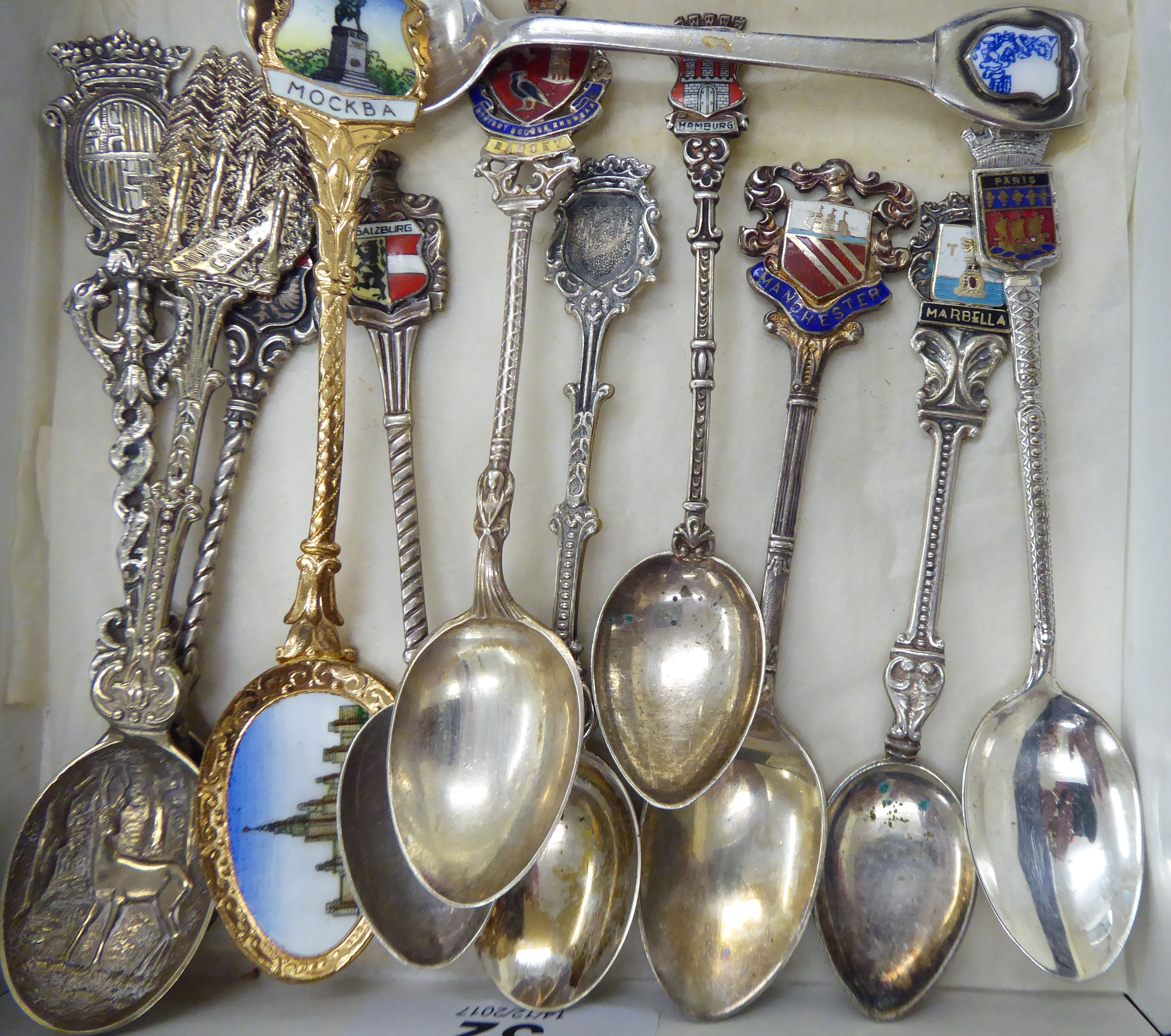 Silver and white metal souvenir spoons with enamelled terminals CS