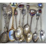 Silver and white metal souvenir spoons with enamelled terminals CS