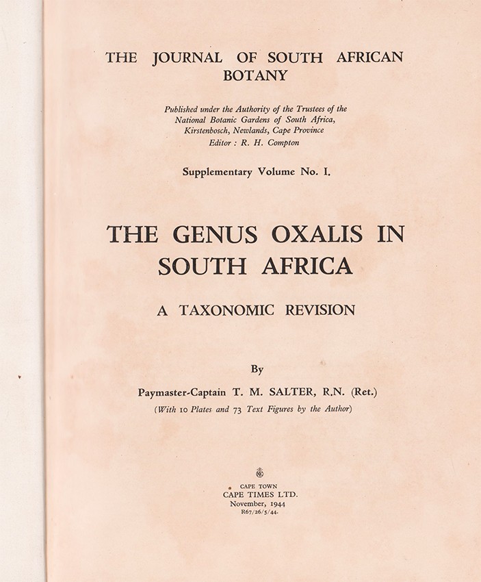 Salter (T.M.) THE GENUS OXALIS IN SOUTH AFRICA A Taxonomic Revision. Journal of South African - Image 3 of 4