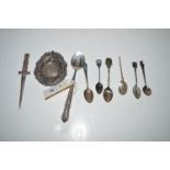 Silver commemorative teaspoons; a bon-bon dish; etc.