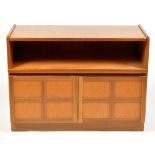 Parker Knoll: a teak cabinet, the top above an alcove and a pair of panelled doors,