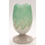 Vasart: a glass table lamp, mottled green and white swirl decoration, 26cms (10 1/4in.) high.