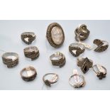 Thirteen marcasite set rings.