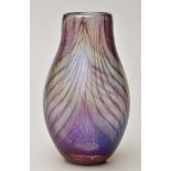 John Ditchfield, Glasform: an iridescent purple glass vase of baluster form, c.