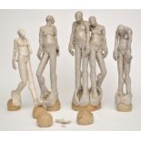 Beatrice Royal: four pottery figures, modelled with elongated legs, large hands and feet,