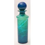 Mdina: a tall green and blue decanter, ball-shaped stopper, signed, 29cms (11 1/2in.).