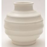 Keith Murray for Wedgwood: a bomb-shaped vase, white glaze horizontal ridge design,