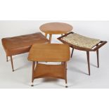 An oak two-tier coffee table, 55cms wide; a walnut circular coffee table,