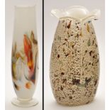 Murano, Italy: a glass vase, flared shaped rim with splatter effect glaze, factory label to base,