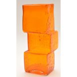 Geoffrey Baxter for Whitefriars: orange 'Drunken Bricklayer' textured vase, 33.5cms (13 1/4in.).