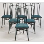 Poplar, Leeds: a set of six green painted metal framed chairs, 91cms high.