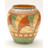 Charlotte Rhead for Burleigh Ware: a bulbous vase decorated with geometric design to body,