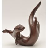 Laurence Broderick NDD ARBS FRSA: a limited edition bronze sculpture of an otter, "Teko Maquette V",