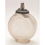 A. Hunebelle: an Art Deco frosted glass lamp base, circular with geometrical design, 17cms (6 3/4in.