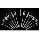 Erik Herlow, Copenhagen, Denmark: a suite of stainless steel cutlery, obelisk pattern, six settings,