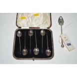 A set of six silver bean finial coffee spoons, by M & J, Birmingham 1924,