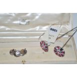 A pair of hat pins set pink and white paste stones; together with six paste stone set buttons,