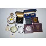 Three steel cased pocket watches, one by Syma,
