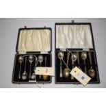 A set of six silver Art Deco coffee spoons in fitted case;