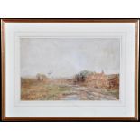 John Falconar Slater - poultry in a farmyard with a windmill in the middle distance, signed,