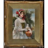 Sir James Dromgole Linton - a young woman carrying a basket of apples,