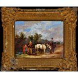 Manner of William Shayer, snr. - "The Water Cart", oil on canvas, 33.5 x 44.5cms; 13 1/4 x 17 1/2in.