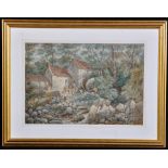 **** Richardson - a watermill with figures feeding poultry in the foreground,