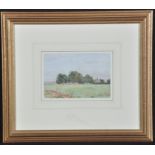 Dickson Clark - farm scene with haystacks, signed, watercolour, 11.5 x 16.5cms; 4 1/2 x 6 1/2in.