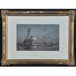 George Balmer - estuary scene with moored boats with figure, signed and dated 1838,