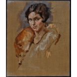 Early 20th Century British School - portrait of a lady wearing a fox stole, oil on canvas, 61 x 50.